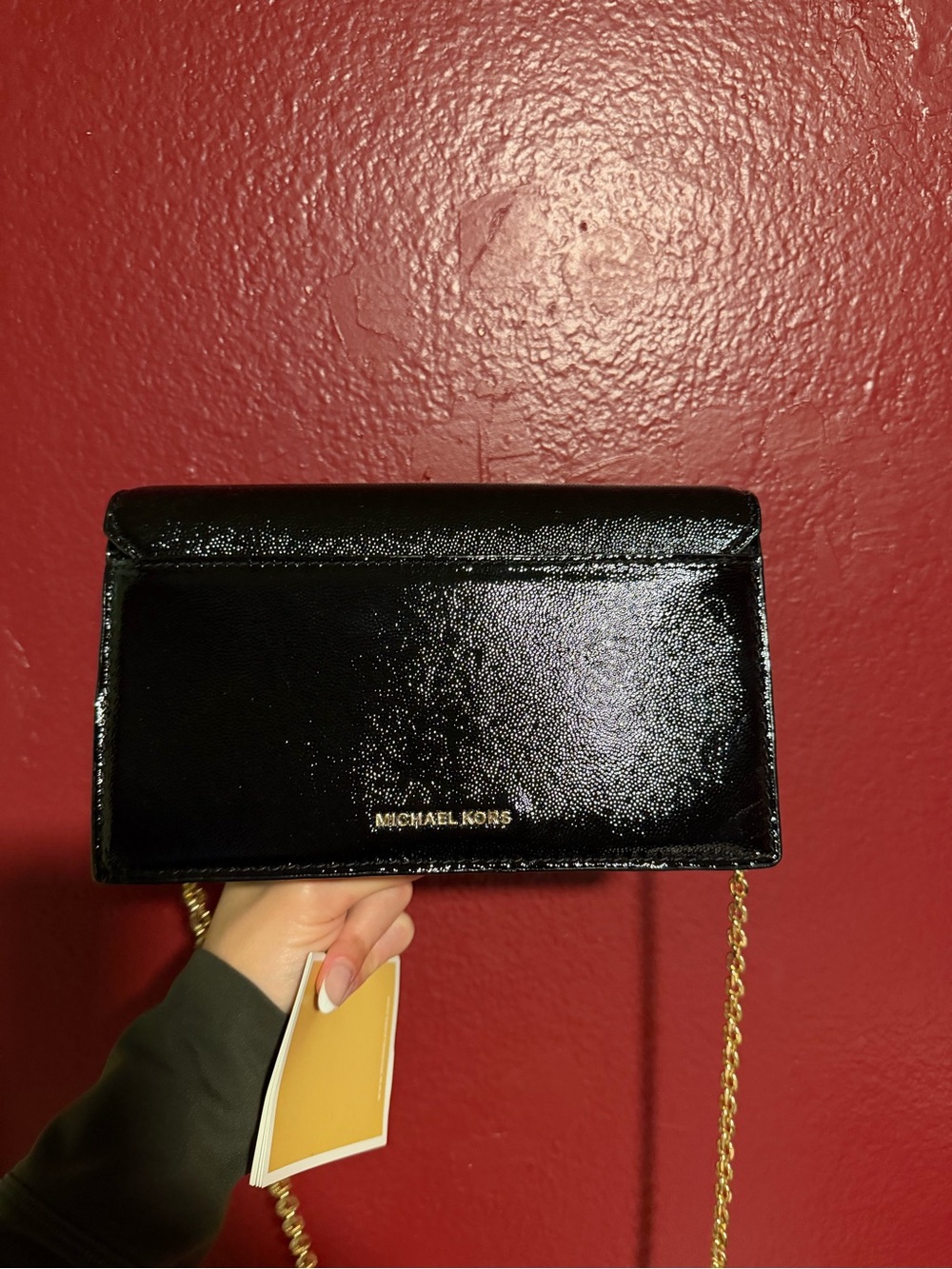 Michael Kors Black Patent Envelope Crossbody Bag with Gold Hardware - Picture 4 of 4